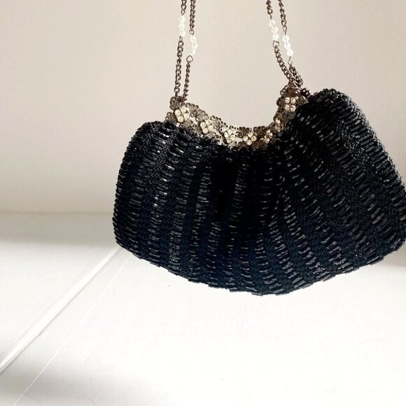 Vintage Knit Crochet beaded Antique Style  Little Evening Wear Purse - Picture 5 of 8
